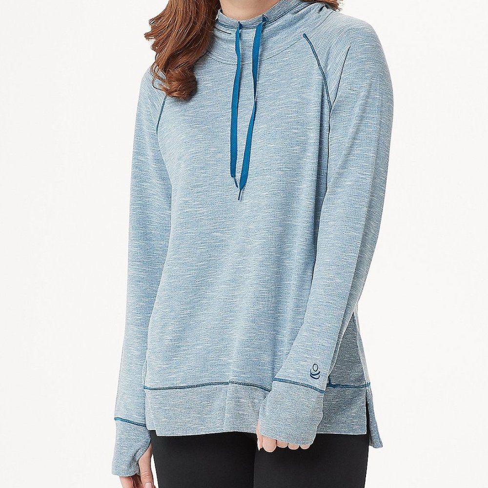 2X Cuddl Duds Plus Slub Hoodie Pullover Shirt Blue